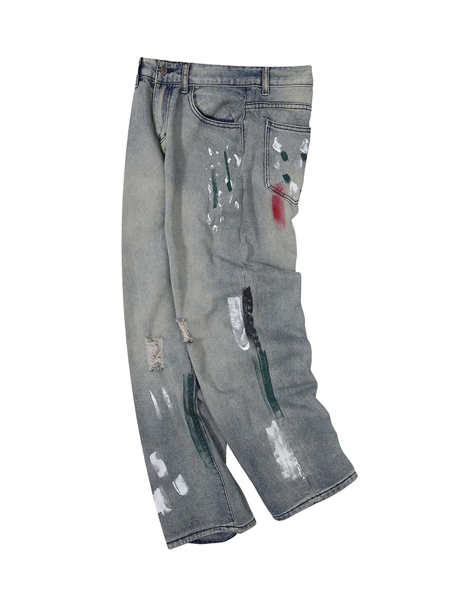 Sneakerhub Vintage Ink Splash Washed And Distressed Jeans - sneakershuborg