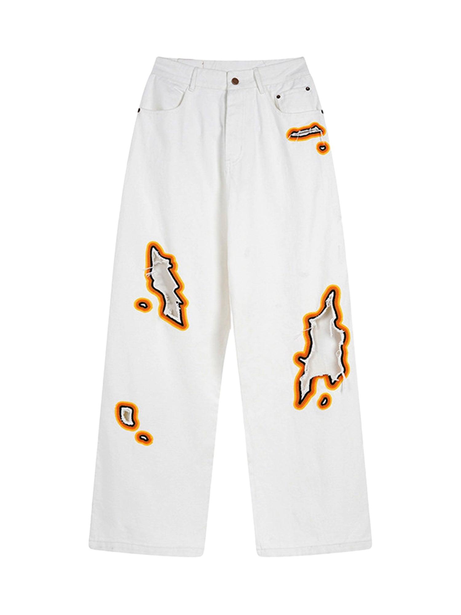 Street Flame Towel Embroidered Jeans - sneakershuborg