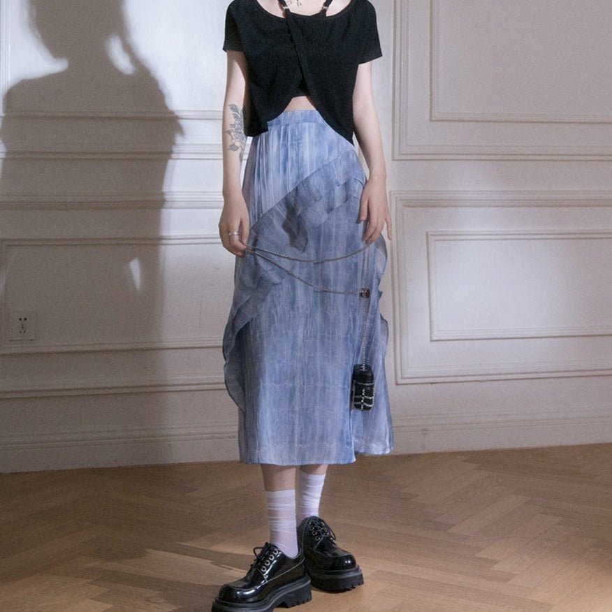 Misty Cascade Denim Maxi Skirt sneakershuborg