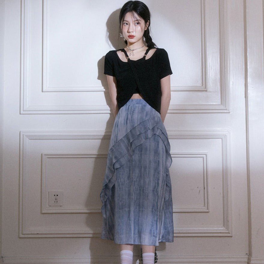 Misty Cascade Denim Maxi Skirt sneakershuborg