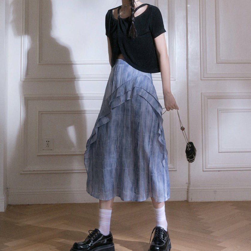 Misty Cascade Denim Maxi Skirt sneakershuborg