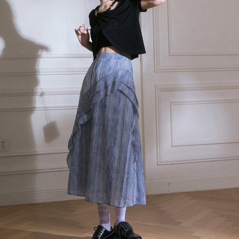 Misty Cascade Denim Maxi Skirt sneakershuborg