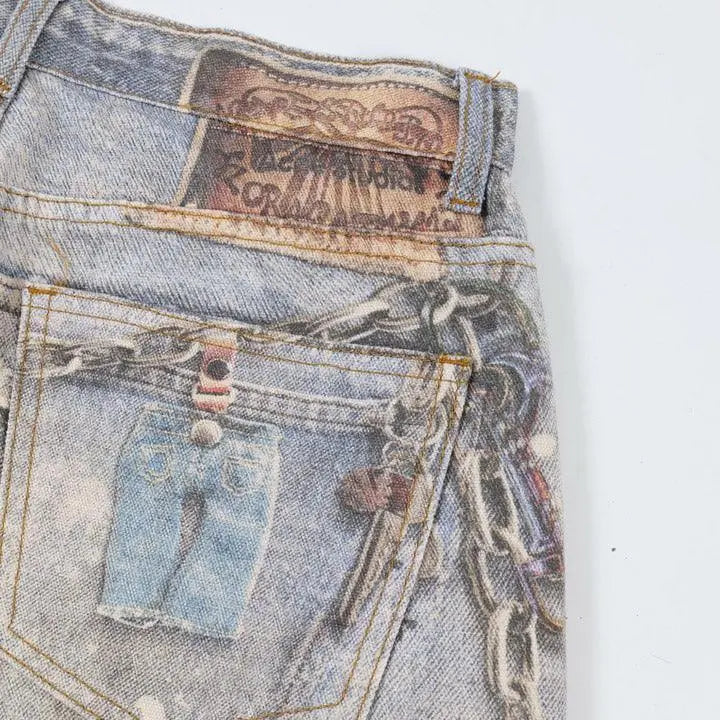 Sneakerhill® Baggy Washed Jeans Chains Print - sneakershuborg