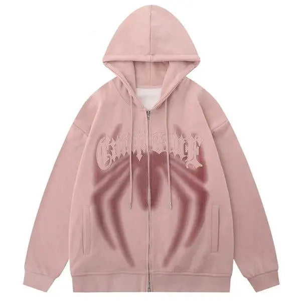 Pink Spider Print Zip Up Hoodie - sneakershuborg