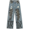 Sneakerhill® Baggy Ripped Wide Leg Jeans Black Graffiti - sneakershuborg