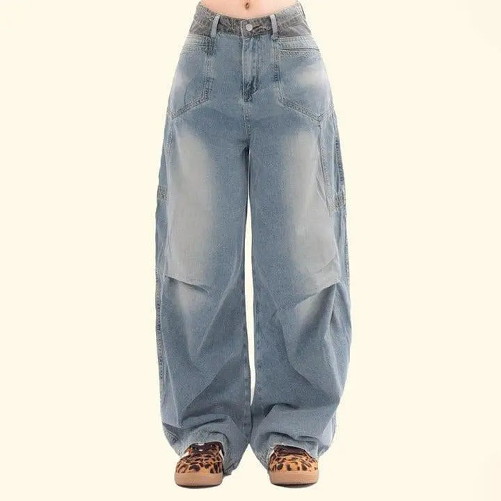 Sneakerhill® Faded Wash Jeans Side Pleated - sneakershuborg