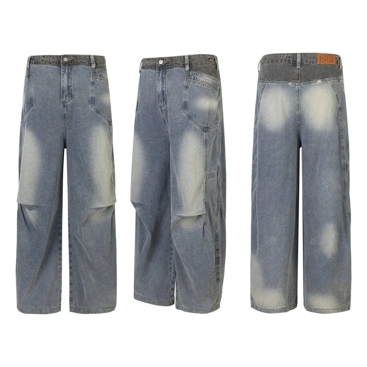 Sneakerhill® Faded Wash Jeans Side Pleated - sneakershuborg