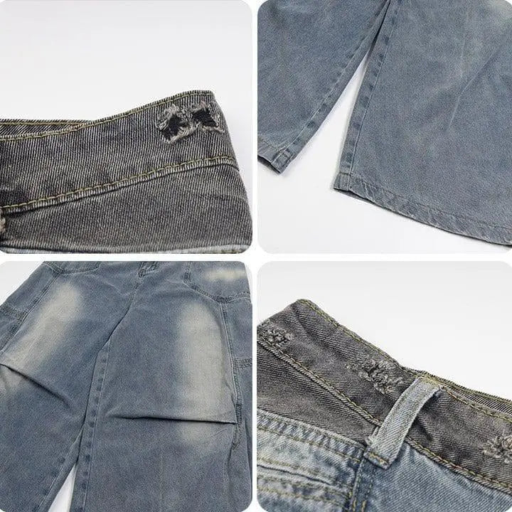 Sneakerhill® Faded Wash Jeans Side Pleated - sneakershuborg