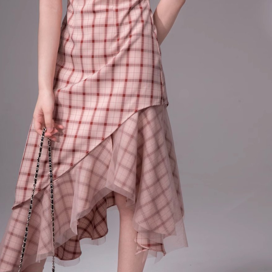 Blush Plaid Flutter Midi Dress sneakershuborg