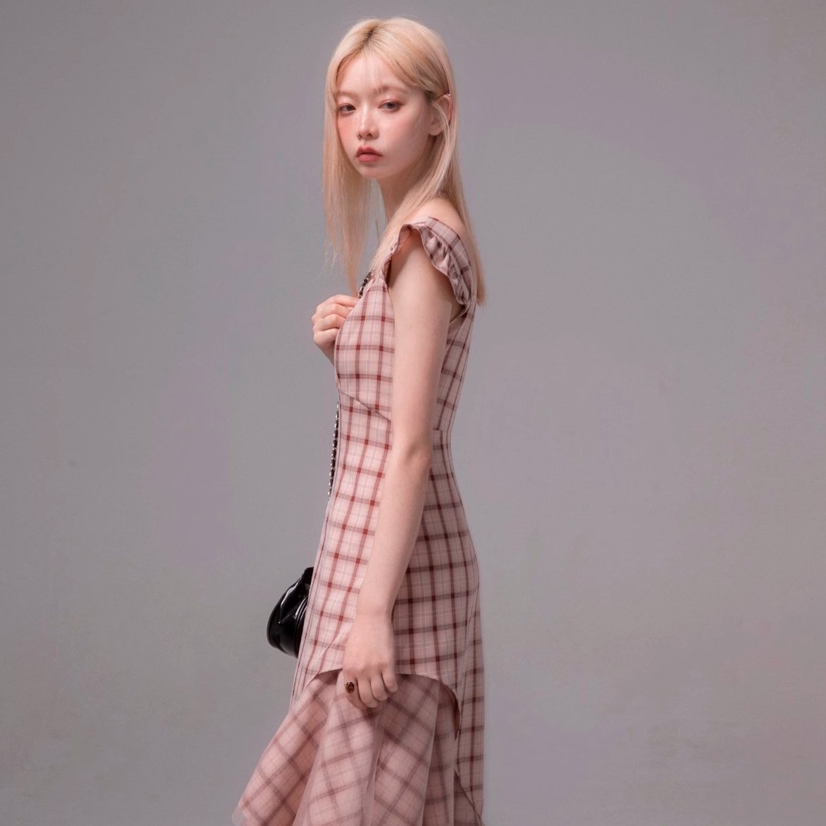 Blush Plaid Flutter Midi Dress sneakershuborg