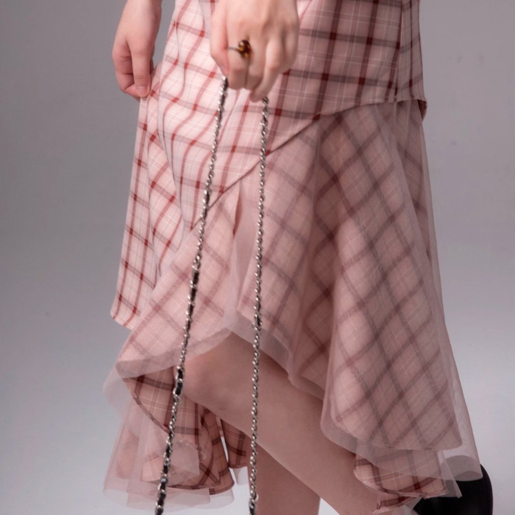 Blush Plaid Flutter Midi Dress sneakershuborg